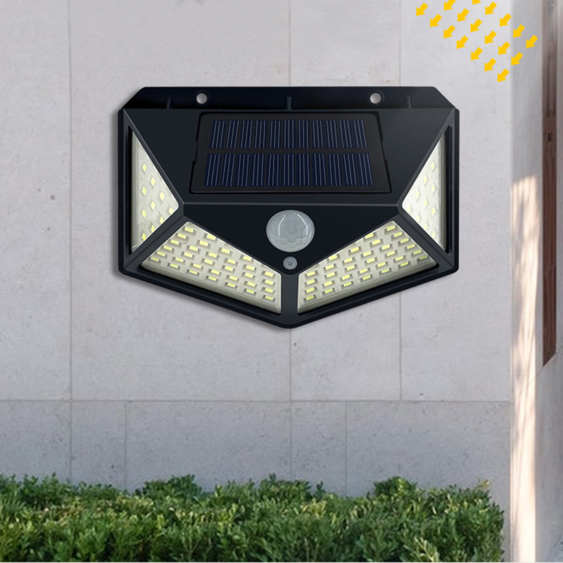 Milalit 100 LED Solar Sensor Fence Waterproof IP65 Light 4 Side Directions Motion IP65 Outdoor Wall Garden Lights Lamp for Courtyard Patio Porch Stairs Steps