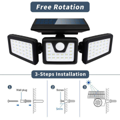 Milalit Wireless Solar 74LED 70LED Split 3 Head Super Bright Wall Light Motion Senor Waterproof Outdoor Security Lights for Garden Warehouse Parking Front Gate