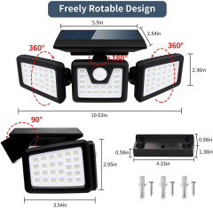 Milalit Wireless Solar 74LED 70LED Split 3 Head Super Bright Wall Light Motion Senor Waterproof Outdoor Security Lights for Garden Warehouse Parking Front Gate