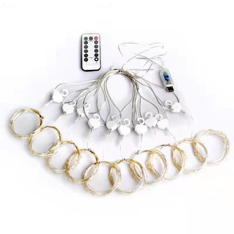 Milalit Decorative LED Curtain String Lights 8 Mode Flash Hanging Copper Wire Lamp USB Plug LED Curtain Fairy Lights with Remote Copper Wire String Lamp for Bedroom Window Christmas Wedding Party Engagement Window New Year's Day Party Ceremony