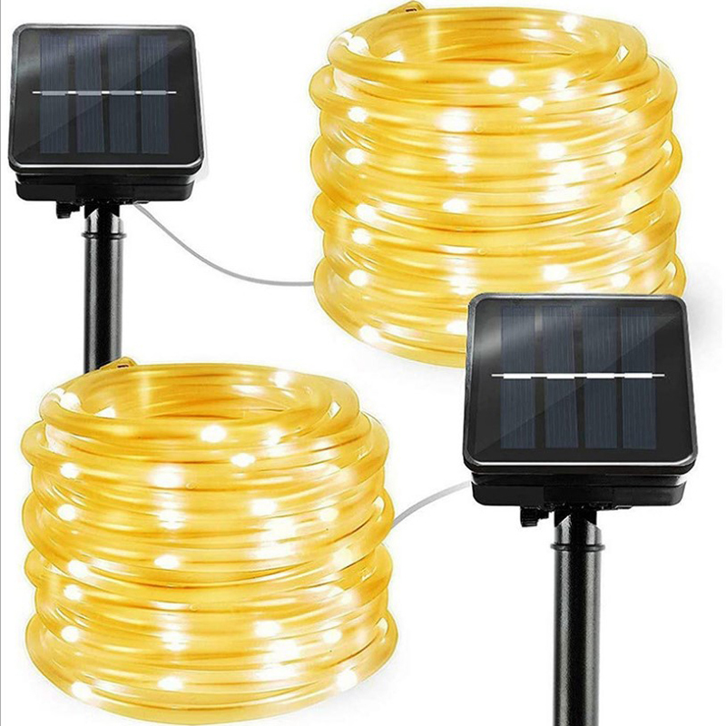 Milalit 8 Modes Solar Rope Lights Plastic String Lamps 12M Waterproof 100LED for Indoor Outdoor Garden Party Christmas Patio Lawn Decor Rope Waterproof Tube Light Copper Wire Fairy Lights for Fence Christmas Diwali Decoration