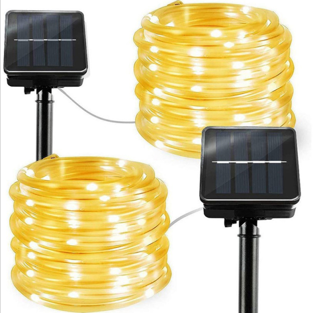 Milalit 8 Modes Solar Rope Lights Plastic String Lamps 12M Waterproof 100LED for Indoor Outdoor Garden Party Christmas Patio Lawn Decor Rope Waterproof Tube Light Copper Wire Fairy Lights for Fence Christmas Diwali Decoration