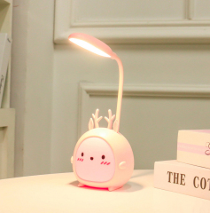 Milalit Cute Cartoon Bear Lovely Rabbit LED Light USB Port Rechargeable Pig Sheep Animal Eye-Caring Desktop RGB White 3 Lighting Modes Desk Deer Table Lamp for Indoor Study Office Bedroom Children Kids Reading Gift