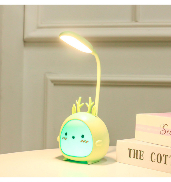 Milalit Cute Cartoon Bear Lovely Rabbit LED Light USB Port Rechargeable Pig Sheep Animal Eye-Caring Desktop RGB White 3 Lighting Modes Desk Deer Table Lamp for Indoor Study Office Bedroom Children Kids Reading Gift