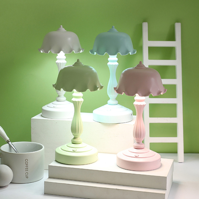 Milalit Sweet Flower Hat Shape USB Indoor LED Nursery Light Solid Color Simple Modern Style Reading Table Lamp for Children Kids Friends Office Bedroom Living Room Pink Green Blue Yellow White Color Option