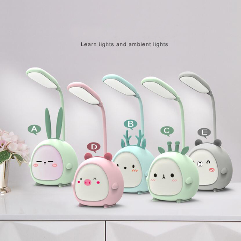 Milalit Cute Cartoon Bear Lovely Rabbit LED Light USB Port Rechargeable Pig Sheep Animal Eye-Caring Desktop RGB White 3 Lighting Modes Desk Deer Table Lamp for Indoor Study Office Bedroom Children Kids Reading Gift