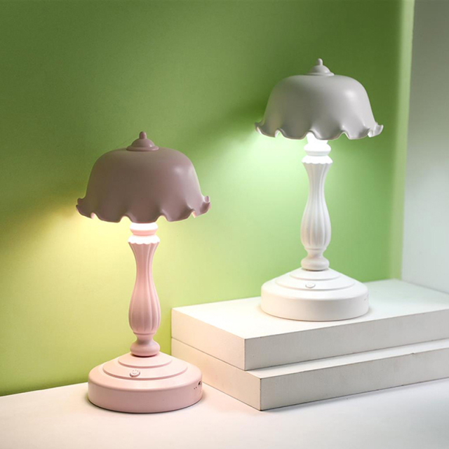 Milalit Sweet Flower Hat Shape USB Indoor LED Nursery Light Solid Color Simple Modern Style Reading Table Lamp for Children Kids Friends Office Bedroom Living Room Pink Green Blue Yellow White Color Option