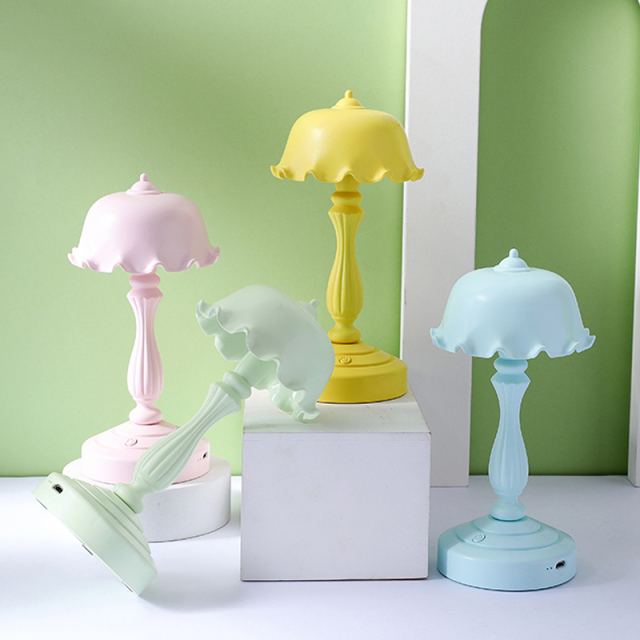 Milalit Sweet Flower Hat Shape USB Indoor LED Nursery Light Solid Color Simple Modern Style Reading Table Lamp for Children Kids Friends Office Bedroom Living Room Pink Green Blue Yellow White Color Option