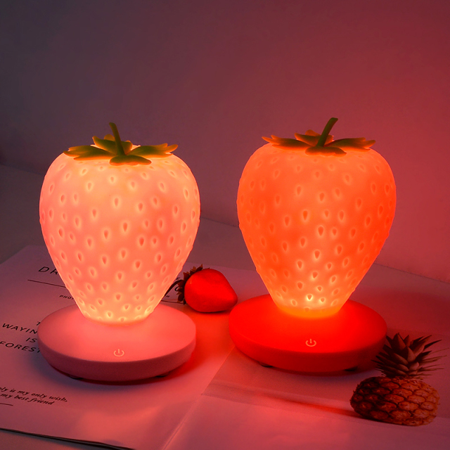Milalit Strawberry USB LED Dimming Romantic Soft Indoor Bedroom Warm and Sweet Fruit Desk Table Lamp Red Pink White Reading Night Nursery Touch Switch Light for Children Kids Lovers Friends Family Present
