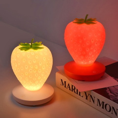 Milalit Strawberry USB LED Dimming Romantic Soft Indoor Bedroom Warm and Sweet Fruit Desk Table Lamp Red Pink White Reading Night Nursery Touch Switch Light for Children Kids Lovers Friends Family Present