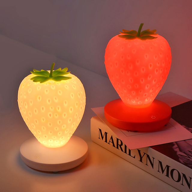 Milalit Strawberry USB LED Dimming Romantic Soft Indoor Bedroom Warm and Sweet Fruit Desk Table Lamp Red Pink White Reading Night Nursery Touch Switch Light for Children Kids Lovers Friends Family Present