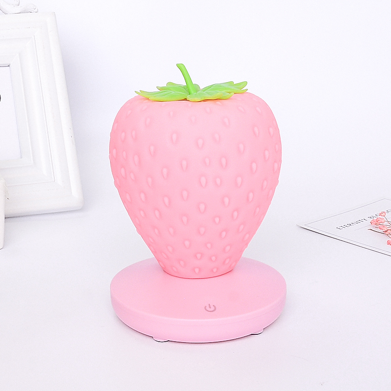 Milalit Strawberry USB LED Dimming Romantic Soft Indoor Bedroom Warm and Sweet Fruit Desk Table Lamp Red Pink White Reading Night Nursery Touch Switch Light for Children Kids Lovers Friends Family Present