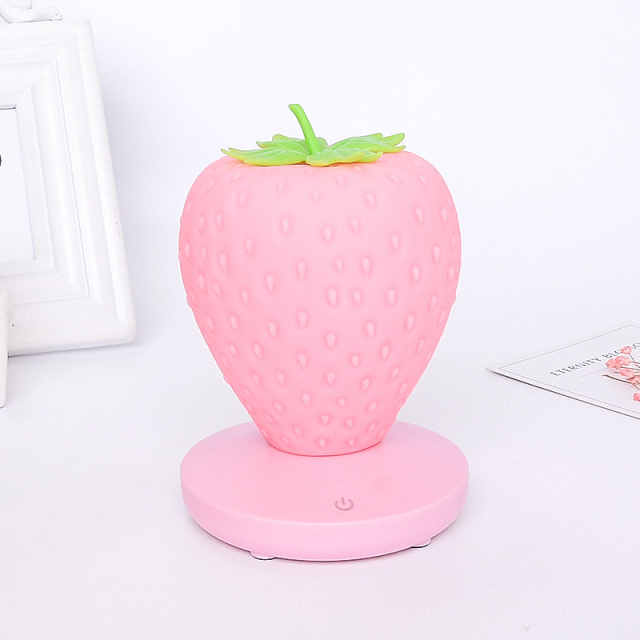 Milalit Strawberry USB LED Dimming Romantic Soft Indoor Bedroom Warm and Sweet Fruit Desk Table Lamp Red Pink White Reading Night Nursery Touch Switch Light for Children Kids Lovers Friends Family Present