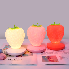 Milalit Strawberry USB LED Dimming Romantic Soft Indoor Bedroom Warm and Sweet Fruit Desk Table Lamp Red Pink White Reading Night Nursery Touch Switch Light for Children Kids Lovers Friends Family Present