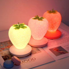 Milalit Strawberry USB LED Dimming Romantic Soft Indoor Bedroom Warm and Sweet Fruit Desk Table Lamp Red Pink White Reading Night Nursery Touch Switch Light for Children Kids Lovers Friends Family Present