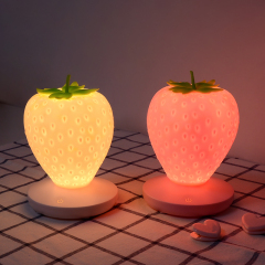Milalit Strawberry USB LED Dimming Romantic Soft Indoor Bedroom Warm and Sweet Fruit Desk Table Lamp Red Pink White Reading Night Nursery Touch Switch Light for Children Kids Lovers Friends Family Present