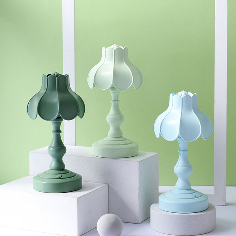 Milalit Europe Vintage Style USB Rechargeable High Brightness LED Lotus Flower Table Light Indoor Office Study Reading Graceful Bedroom Desk Lamp for Children Kids Lover Friend Gift Present
