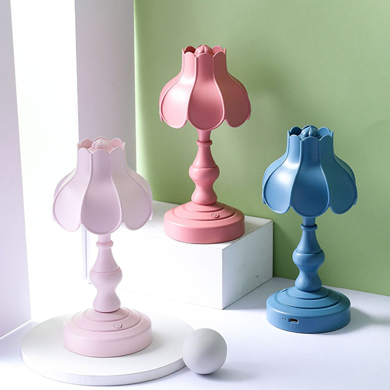 Milalit Europe Vintage Style USB Rechargeable High Brightness LED Lotus Flower Table Light Indoor Office Study Reading Graceful Bedroom Desk Lamp for Children Kids Lover Friend Gift Present