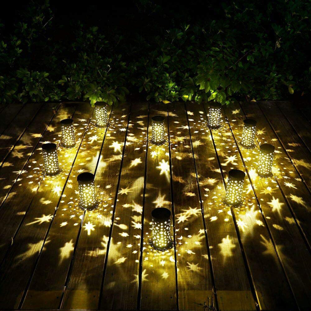 Milalit Solar House Hardscape LED High Brightness Pilar Moon Star Dots Lights Moonlight Star Shadow Wireless Outdoor Post Lamp for House Patio Lawn Garden Walkway Pathway Lighting Ground Insert or Hanging