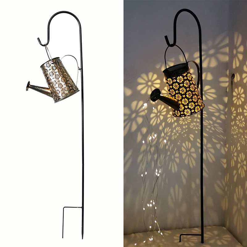 Milalit Garden Solar Daisy Flower Watering Can Metal Iron Waterfall Bottle Decorative Kettle with Shepherd Hook for Park Lawn Yard Patio LED Bottle Lamp Twinkle Flickering Iron Metal Daisy Hanging Kettle Lantern Holiday Festival Christmas Decoration
