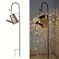 Milalit Garden Solar Daisy Flower Watering Can Metal Iron Waterfall Bottle Decorative Kettle with Shepherd Hook for Park Lawn Yard Patio LED Bottle Lamp Twinkle Flickering Iron Metal Daisy Hanging Kettle Lantern Holiday Festival Christmas Decoration