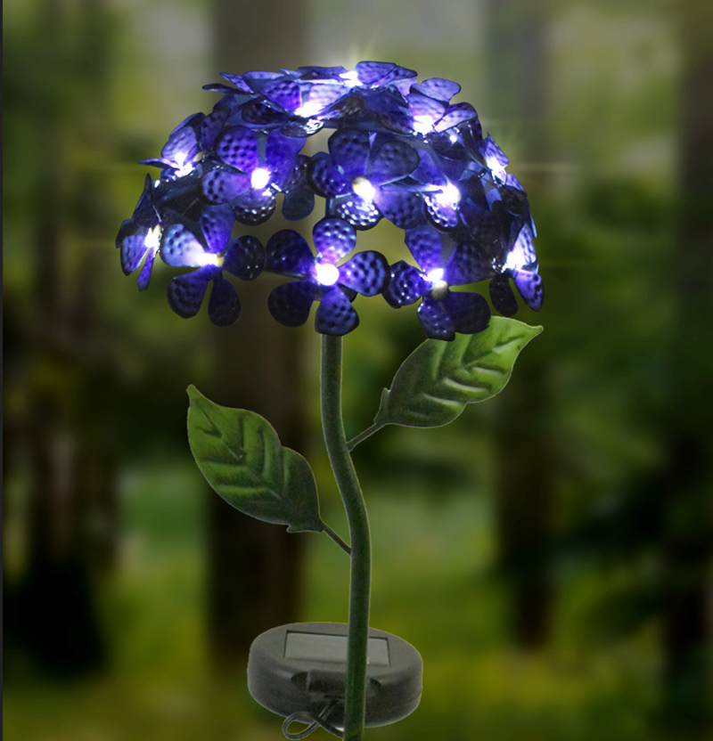 Milalit Solar Iron Metal Hydrangea Bloom Flowers LED Light Purple Blue Red Pink Bouquet Bunch Floral Stake Lamp for Porch Pathway Garden Lawn Yard Flowerpot Decoration