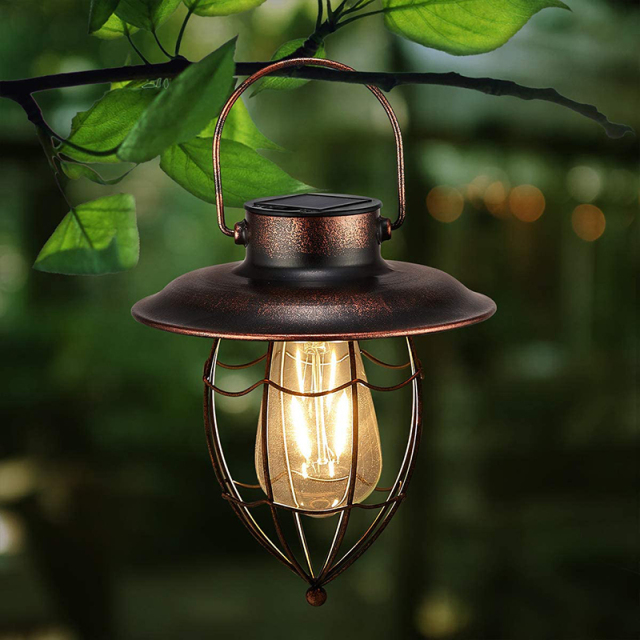 Milalit Solar Garden Ornaments LED Filament Glass Bulb Vintage Retro Tungsten Bronze Metal Lantern for Lawn Holiday Courtyard Driveway