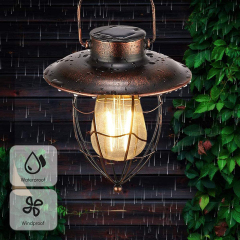 Milalit Solar Garden Ornaments LED Filament Glass Bulb Vintage Retro Tungsten Bronze Metal Lantern for Lawn Holiday Courtyard Driveway