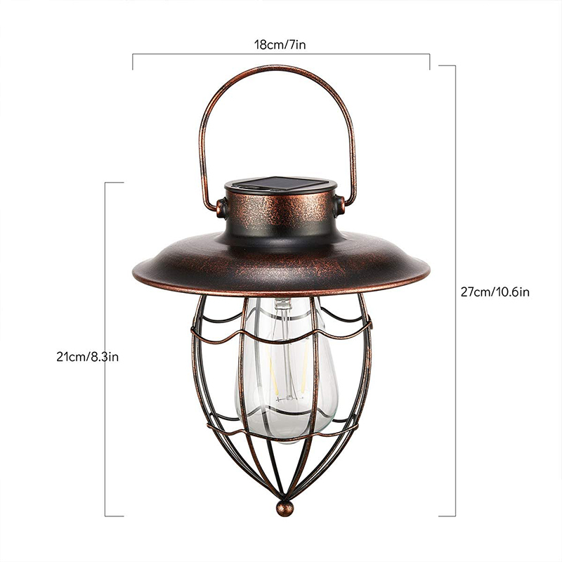 Milalit Solar Garden Ornaments LED Filament Glass Bulb Vintage Retro Tungsten Bronze Metal Lantern for Lawn Holiday Courtyard Driveway