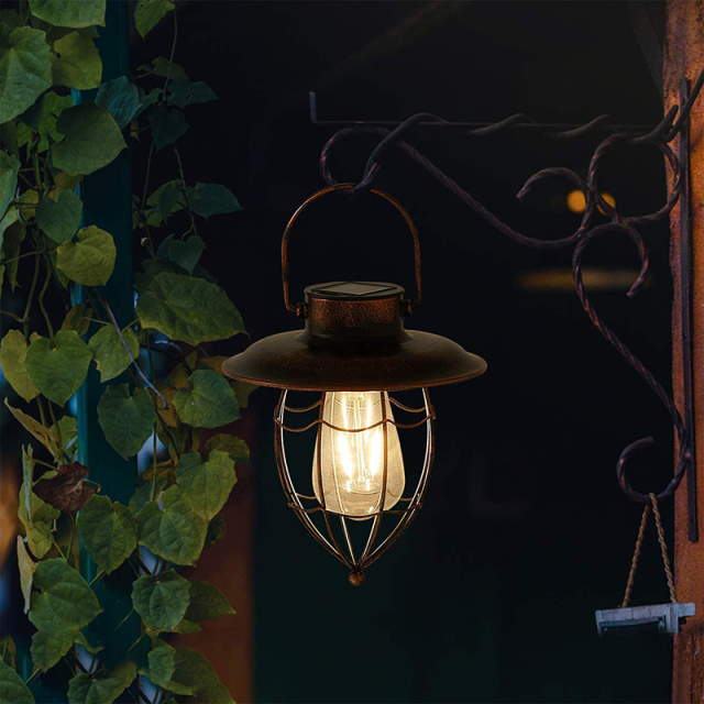 Milalit Solar Garden Ornaments LED Filament Glass Bulb Vintage Retro Tungsten Bronze Metal Lantern for Lawn Holiday Courtyard Driveway