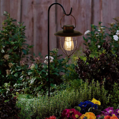Milalit Solar Garden Ornaments LED Filament Glass Bulb Vintage Retro Tungsten Bronze Metal Lantern for Lawn Holiday Courtyard Driveway