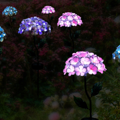 Milalit Solar Iron Metal Hydrangea Bloom Flowers LED Light Purple Blue Red Pink Bouquet Bunch Floral Stake Lamp for Porch Pathway Garden Lawn Yard Flowerpot Decoration