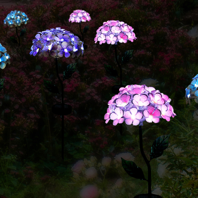 Milalit Solar Iron Metal Hydrangea Bloom Flowers LED Light Purple Blue Red Pink Bouquet Bunch Floral Stake Lamp for Porch Pathway Garden Lawn Yard Flowerpot Decoration