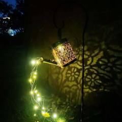 Milalit Solar Metal Kettle LED Light Water Shower Watering Can with Sprinkle LED Lights Bottle Waterproof Outdoor Decorative Iron Artwork Hollow Wrought Decorative Lamp for Landscape Park Garden Holiday Festival