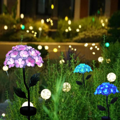Milalit Solar Iron Metal Hydrangea Bloom Flowers LED Light Purple Blue Red Pink Bouquet Bunch Floral Stake Lamp for Porch Pathway Garden Lawn Yard Flowerpot Decoration