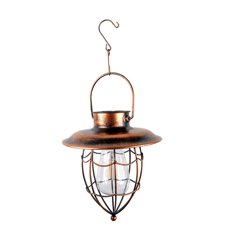 Milalit Solar Garden Ornaments LED Filament Glass Bulb Vintage Retro Tungsten Bronze Metal Lantern for Lawn Holiday Courtyard Driveway