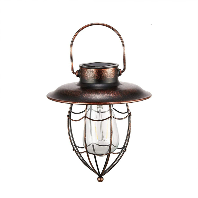 Milalit Solar Garden Ornaments LED Filament Glass Bulb Vintage Retro Tungsten Bronze Metal Lantern for Lawn Holiday Courtyard Driveway