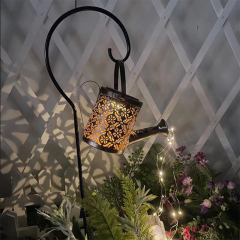 Milalit Solar Metal Kettle LED Light Water Shower Watering Can with Sprinkle LED Lights Bottle Waterproof Outdoor Decorative Iron Artwork Hollow Wrought Decorative Lamp for Landscape Park Garden Holiday Festival