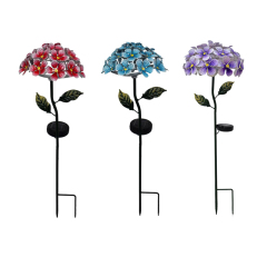 Milalit Solar Iron Metal Hydrangea Bloom Flowers LED Light Purple Blue Red Pink Bouquet Bunch Floral Stake Lamp for Porch Pathway Garden Lawn Yard Flowerpot Decoration