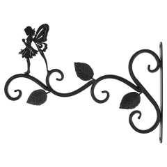 Milalit Decorative 3 Leaf Beauty Fairy Pattern Hanging Plants Bracket Bird Feeder Metal Iron Black Hanger Flower Basket Garden Wall Hook Iron Metal Fairy Beauty Design Decorative Brackets for Bird Nest Potted Plant Garden Street Lights Wind Chime