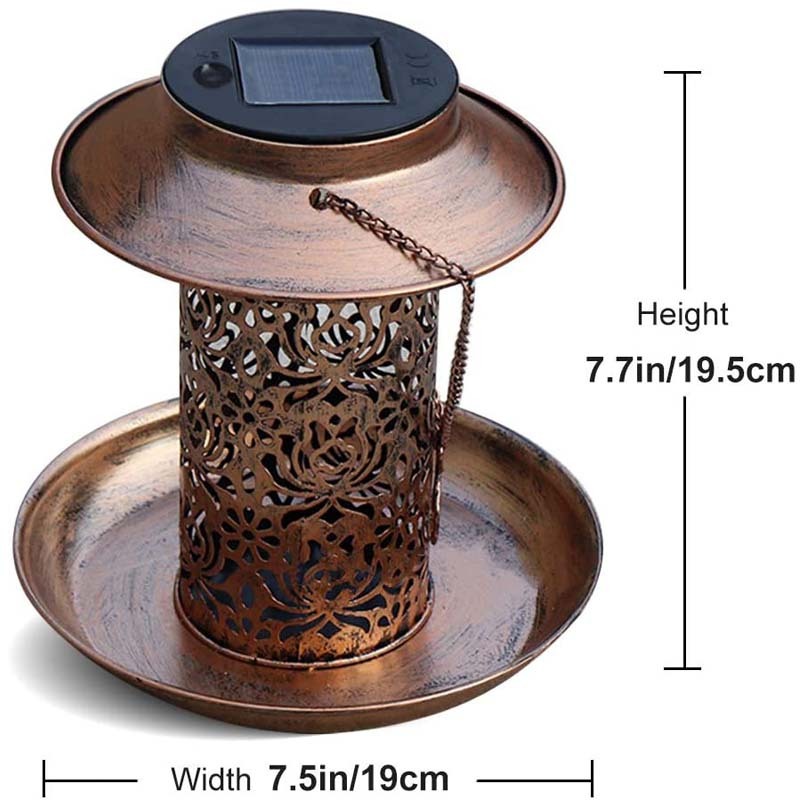 Milalit Solar Bird Hummingbird Feeder Hanging Metal Lantern with LED Light Hollow Carved Lamp for Outdoor Wide Animal Yard Decoration Hanging Metal Wild Bird Feeder Cardinals Garden Weather Resistance LED Lantern with S Hook Gift for Bird Lovers