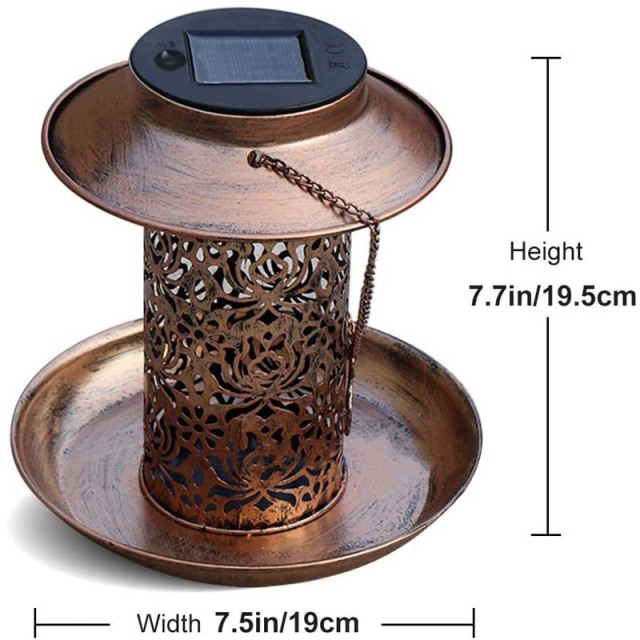 Milalit Solar Bird Hummingbird Feeder Hanging Metal Lantern with LED Light Hollow Carved Lamp for Outdoor Wide Animal Yard Decoration Hanging Metal Wild Bird Feeder Cardinals Garden Weather Resistance LED Lantern with S Hook Gift for Bird Lovers