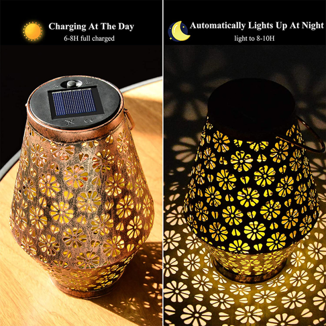 Milalit Rustproof Solar Daisy Flower Pattern Shadow LED Bottle Jar Metal Iron Luz Lantern Retro Vintage Style Metal Iron Hanging Lamps Table Lamps Hanged Light for Backyard Fence Porch Walkway Courtyard Christmas Party