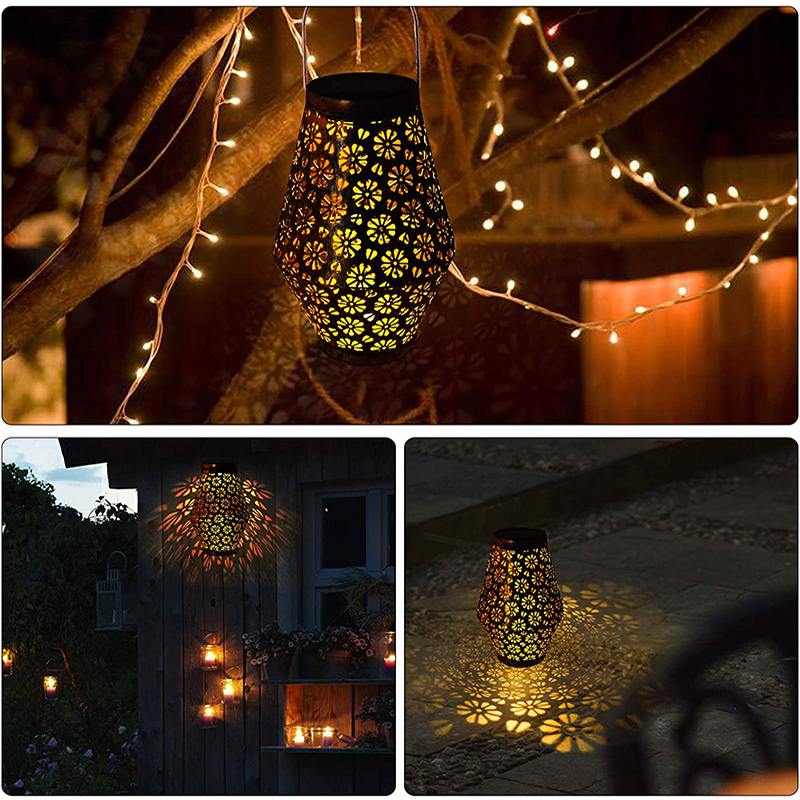 Milalit Rustproof Solar Daisy Flower Pattern Shadow LED Bottle Jar Metal Iron Luz Lantern Retro Vintage Style Metal Iron Hanging Lamps Table Lamps Hanged Light for Backyard Fence Porch Walkway Courtyard Christmas Party