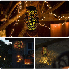 Milalit Rustproof Solar Daisy Flower Pattern Shadow LED Bottle Jar Metal Iron Luz Lantern Retro Vintage Style Metal Iron Hanging Lamps Table Lamps Hanged Light for Backyard Fence Porch Walkway Courtyard Christmas Party