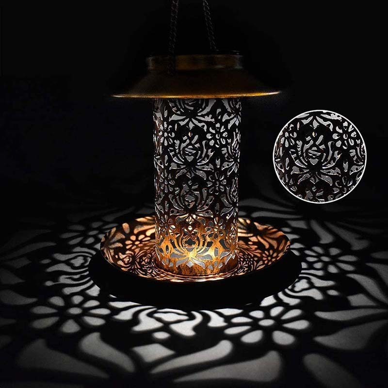 Milalit Solar Bird Hummingbird Feeder Hanging Metal Lantern with LED Light Hollow Carved Lamp for Outdoor Wide Animal Yard Decoration Hanging Metal Wild Bird Feeder Cardinals Garden Weather Resistance LED Lantern with S Hook Gift for Bird Lovers