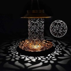 Milalit Solar Bird Hummingbird Feeder Hanging Metal Lantern with LED Light Hollow Carved Lamp for Outdoor Wide Animal Yard Decoration Hanging Metal Wild Bird Feeder Cardinals Garden Weather Resistance LED Lantern with S Hook Gift for Bird Lovers