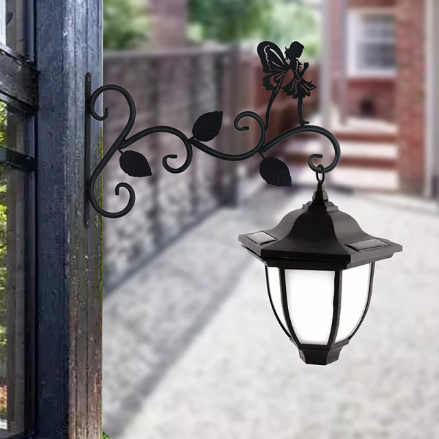 Milalit Decorative 3 Leaf Beauty Fairy Pattern Hanging Plants Bracket Bird Feeder Metal Iron Black Hanger Flower Basket Garden Wall Hook Iron Metal Fairy Beauty Design Decorative Brackets for Bird Nest Potted Plant Garden Street Lights Wind Chime