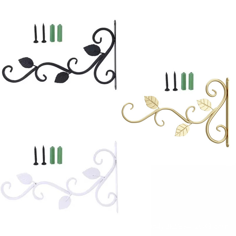Milalit 3 Leaf Pattern Hanging Metal Iron Brackets Wall Mounted Golden Black White Hooks for Outdoor Garden Plant Lantern Decoration Hooks Metal Brackets for Solar Light Bird Feeder Lantern Indoor Coats Keys Wind Chimes with Screws