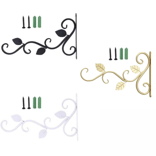 Milalit 3 Leaf Pattern Hanging Metal Iron Brackets Wall Mounted Golden Black White Hooks for Outdoor Garden Plant Lantern Decoration Hooks Metal Brackets for Solar Light Bird Feeder Lantern Indoor Coats Keys Wind Chimes with Screws